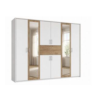 luma-home SKŘÍŇ S OTOČNÝMI DVEŘMI, 273 × 58 × 210 cm (Š×H×V), pasparta, zásuvky, 2 zrcadlové dveře, bílá/dekor dubu / 22602 obraz