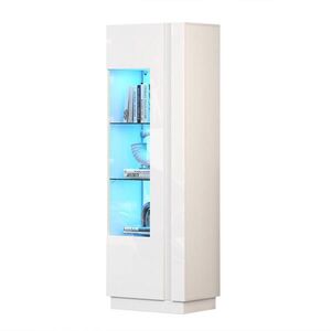 STILVORA VITRÍNA Bílá se stojícím designem, úložným prostorem a LED osvětlením do obývacího pokoje, 60×40×180 cm obraz