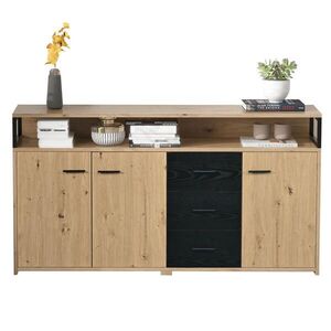 STILVORA KUCHYŇSKÁ SKŘÍŇ hnědá industriální se 3 dvířky a 3 zásuvkami, do ložnice a obýváku, 150×35×75, 9 cm obraz