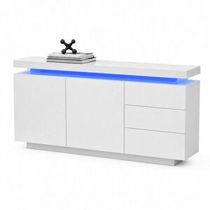 STILVORA KUCHYŇSKÁ skříň Bílá se 2 dvířky, 3 zásuvkami a LED osvětlením do obývacího pokoje, 140×35×72, 5 cm obraz