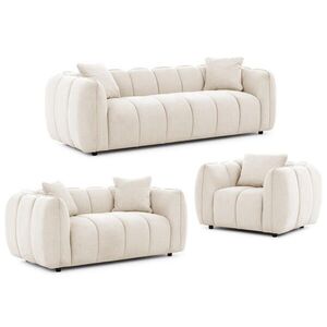 S-Style SEDACÍ SOUPRAVA 3+2+1 Nubira v hluboce prošívaném designu Bubble z měkké strukturované látky ve světle béžové barvě s moderním vzhledem obraz