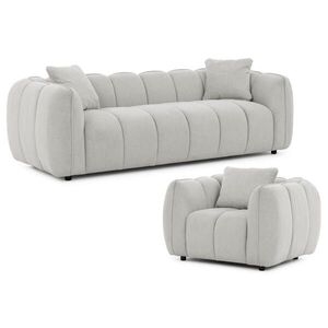 S-Style SEDACÍ SOUPRAVA 3+1 Nubira v hluboce prošívaném designu Bubble z měkké strukturované látky ve světle šedé barvě s moderním vzhledem obraz