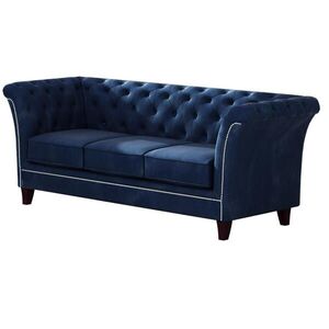 S-Style CHESTERFIELD TŘÍMÍSTNÁ POHOVKA Fusion z námořnicky modrého sametu obraz