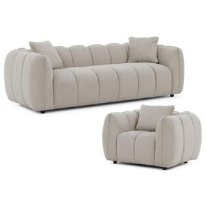 S-Style SEDACÍ SOUPRAVA 3+1 Nubira v hluboce prošívaném designu Bubble z měkké strukturované látky v barvě taupe s moderním vzhledem obraz