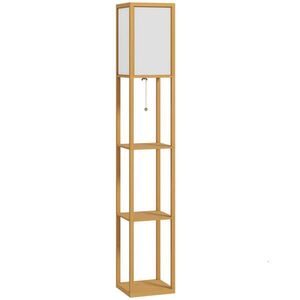 HOMCOM STOJACÍ lampa z MDF, barva červený buk + bílá obraz