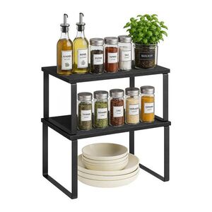 Relaxdays POLIČKA na koření Černá sada-2 stohovatelná MDF železo 60 cm obraz