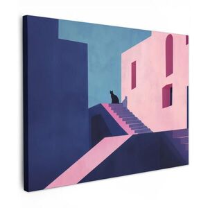 MuchoWow OBRAZ NA PLÁTNĚ Kočka - Schody - Budovy - Kontrasty stínů 40x30 cm obraz