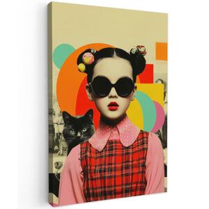 MuchoWow OBRAZ NA PLÁTNĚ Dívka - Sluneční brýle - Kočka - Retro 80x120 cm obraz