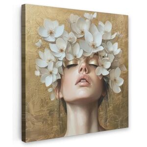 MuchoWow OBRAZ NA PLÁTNĚ Tvář - Květiny - Zlato - Abstraktní 20x20 cm obraz