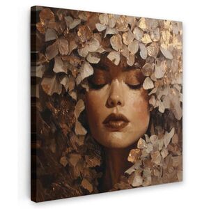 MuchoWow OBRAZ NA PLÁTNĚ Tvář - Dáma - Listy - Tahy štětcem 50x50 cm obraz