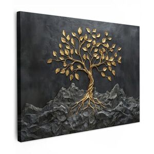 MuchoWow OBRAZ NA PLÁTNĚ Listy - Zlato - Strom - Skála 40x30 cm obraz