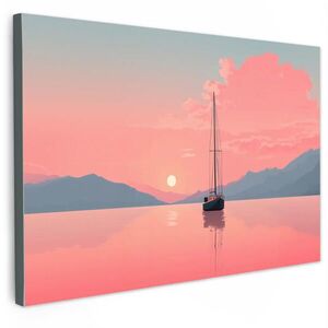 MuchoWow OBRAZ NA PLÁTNĚ Plachetnice - Růžové moře - Západ slunce - Hory 120x80 cm obraz