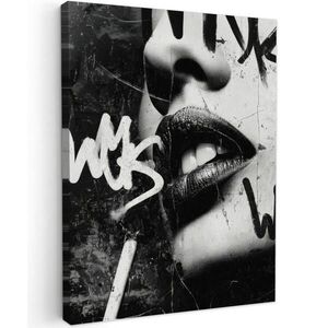 MuchoWow OBRAZ NA PLÁTNĚ Obličej - Ústa - Graffiti - Černá barva 30x40 cm obraz