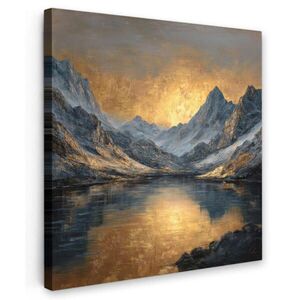 MuchoWow OBRAZ NA PLÁTNĚ Horská scenérie se zlatým západem slunce 20x20 cm obraz