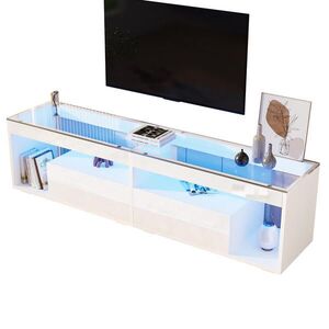 FLIEKS KOMODA POD TELEVIZI Bílá LED Lesk 2 Zásuvky Pro TV 70" obraz