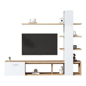 FLIEKS NÁSTĚNNÁ KOMODA SET 180 cm Dub Bílá TV Skříňka 60 Zoll obraz