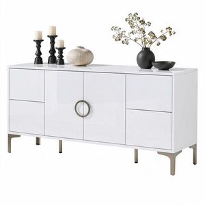 STILVORA KUCHYŇSKÁ SKŘÍŇ bílá se 4 zásuvkami, 2 dvířky, MDF ve vysokém lesku, kovové nohy, 150 × 38 × 59, 5 cm obraz