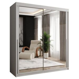 Home Collective ŠATNÍ SKŘÍŇ S POSUVNÝMI DVEŘMI se zrcadlem, šířka 180 cm, bílá se stříbrným madlem obraz