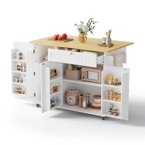 STILVORA SERVÍROVACÍ VOZÍK v bílé barvě, kuchyňský ostrůvek se sklopnou pracovní deskou a kolečky, 120 × 45 (70) × 92 cm obraz