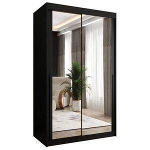 Home Collective ŠATNÍ SKŘÍŇ S POSUVNÝMI DVEŘMI se zrcadlem, šířka 120 cm, černá s černým madlem obraz