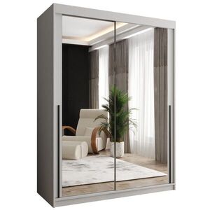 Home Collective ŠATNÍ SKŘÍŇ S POSUVNÝMI DVEŘMI se zrcadlem, šířka 150 cm, bílá s černým madlem obraz