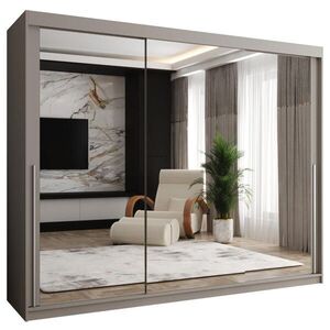 Home Collective ŠATNÍ SKŘÍŇ S POSUVNÝMI DVEŘMI se zrcadlem, šířka 250 cm, kašmírová se stříbrným madlem obraz