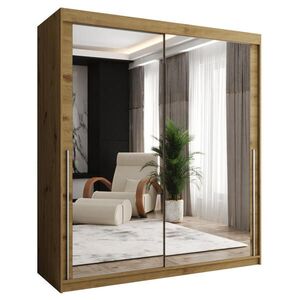 Home Collective ŠATNÍ SKŘÍŇ S POSUVNÝMI DVEŘMI se zrcadlem, šířka 180 cm, Artisan se stříbrným madlem obraz