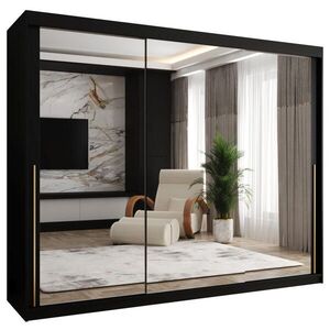 Home Collective ŠATNÍ SKŘÍŇ S POSUVNÝMI DVEŘMI se zrcadlem, šířka 250 cm, černá se zlatým madlem obraz