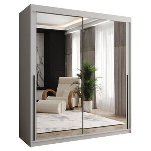 Home Collective ŠATNÍ SKŘÍŇ S POSUVNÝMI DVEŘMI se zrcadlem, šířka 180 cm, bílá s černým madlem obraz