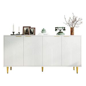 STILVORA KUCHYŇSKÁ SKŘÍŇ v bílé barvě se 4 dvířky a zlatými kartáčovanými úchyty, do obývacího pokoje, 160 × 40 × 80 cm obraz