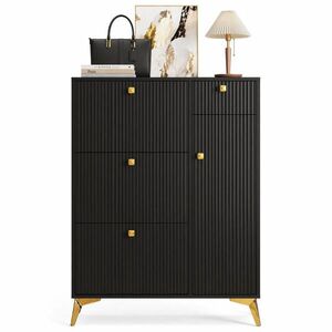 STILVORA SKŘÍŇ NA BOTY v černé barvě se 3 výklopnými přihrádkami a zásuvkou, do vstupní haly a předsíně, 90 × 25 × 121 cm obraz