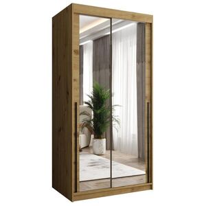 Home Collective ŠATNÍ SKŘÍŇ S POSUVNÝMI DVEŘMI se zrcadlem, šířka 100 cm, Artisan s černým madlem obraz