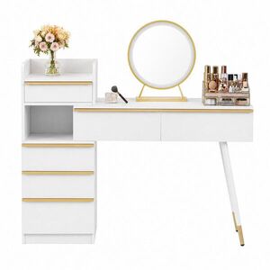 STILVORA TOALETNÍ STOLEK v bílé barvě s LED zrcadlem, výsuvnou deskou a 6 zásuvkami, 100 × 41, 5 × 102 cm obraz