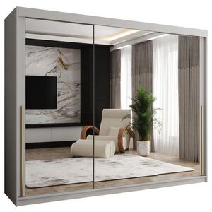 Home Collective ŠATNÍ SKŘÍŇ S POSUVNÝMI DVEŘMI se zrcadlem, šířka 250 cm, bílá se zlatým madlem obraz