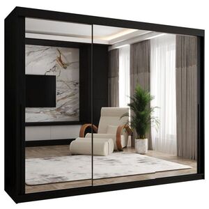 Home Collective ŠATNÍ SKŘÍŇ S POSUVNÝMI DVEŘMI se zrcadlem, šířka 250 cm, černá s černým madlem obraz
