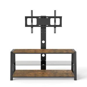 STILVORA TV STOLEK v hnědé barvě, dřevěná TV skříňka s černým tvrzeným sklem, do obývacího pokoje, 116 × 42 × 125 cm obraz