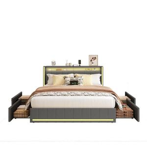 SHOPENTRA MANŽELSKÁ postel 140x190 cm, LED, 4 zásuvky, USB, šedá obraz