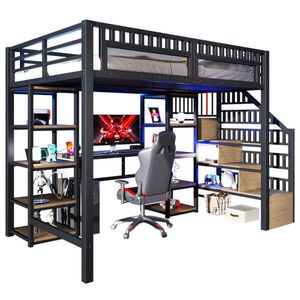 FLIEKS VYVÝŠENÁ POSTEL 140x200cm Stůl USB LED Černá obraz