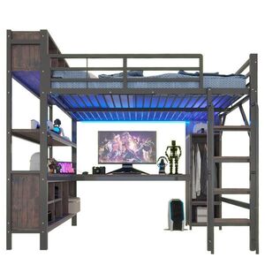 FLIEKS VYVÝŠENÁ POSTEL 140x200cm Stůl Skříň LED Černá obraz