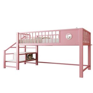 FLIEKS VYVÝŠENÁ POSTEL 90x200 cm Růžová Kov Schody Úložný prostor obraz