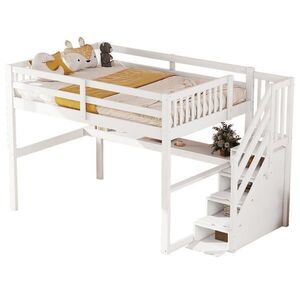 STILVORA HOCHBETT 140/200 cm in Weiß Kinderbett mit Schubladen, Schreibtisch und Regal obraz