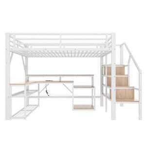 FLIEKS VYVÝŠENÁ POSTEL 140x200cm Kov LED Stůl USB Bílá obraz