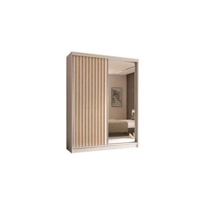ALTDECOR ŠATNÍ SKŘÍŇ se zrcadlovými posuvnými dveřmi a hliníkovými lamelami, LED osvětlení – LAMELO – 160 cm bílá+bílá+Artisan obraz