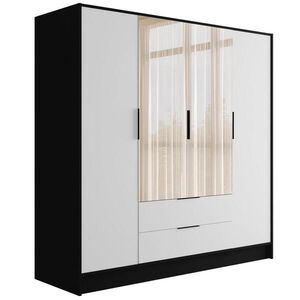 ALTDECOR ŠATNÍ SKŘÍŇ s zrcadlem a křídlovými dveřmi KOLIN 200 x 200 cm černá / bílá obraz