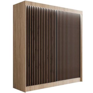ALTDECOR ŠATNÍ SKŘÍŇ s LED osvětlením, lamelovými posuvnými dveřmi VILANv2 – 200 cm Sonoma dub + lamely dub wotan obraz