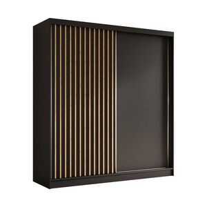 ALTDECOR ŠATNÍ SKŘÍŇ s dýhovanými posuvnými dveřmi a hliníkovými lamelami – LABELO – 200 cm černá+černá+Artisan obraz