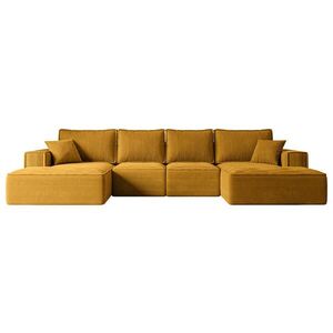 ALTDECOR SEDACÍ SOUPRAVA s funkcí lůžka a úložným prostorem pod lůžkem SIERRA-U-S – 349x161x87 cm hořčicově žlutý manšestr obraz