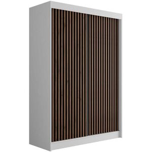 ALTDECOR ŠATNÍ SKŘÍŇ s lamelovými posuvnými dveřmi VILANv2 – 120 cm bílá + lamelový dub wotan obraz