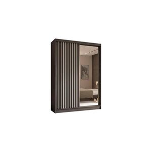 ALTDECOR ŠATNÍ SKŘÍŇ s zrcadlovými posuvnými dveřmi a hliníkovými lamelami – LAMELO – 150 cm šedá+šedá+bílá obraz