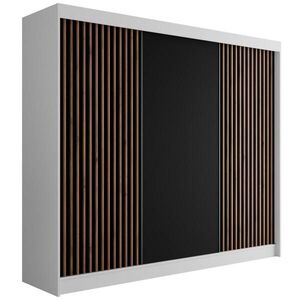 ALTDECOR ŠATNÍ SKŘÍŇ s lamelovými posuvnými dveřmi VILANv2 – 250 cm bílá + lamela dub wotan obraz